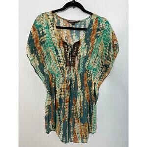 Mushka By Sienna Rose Sheer Top Tie Keyhole Neck Green Elastic Waist Sz L